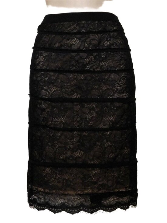 BCBG Maxazria Dresses & Skirts - BCBG Maxazria Jocelyn Lace Skirt M Black Over Beige Lining Elastic Waist Nylon